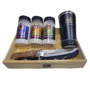 Kit para Presente Faca + 3 Sais Parrila Gold + Copo Térmico Preto | Velório do Boi
