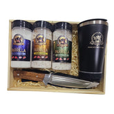 Kit para Presente Faca + 3 Sais Parrila Gold + Copo Térmico Preto | Velório do Boi