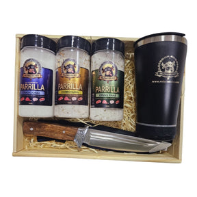 Kit para Presente Faca + 3 Sais Parrila Gold + Copo Térmico Preto | Velório do Boi